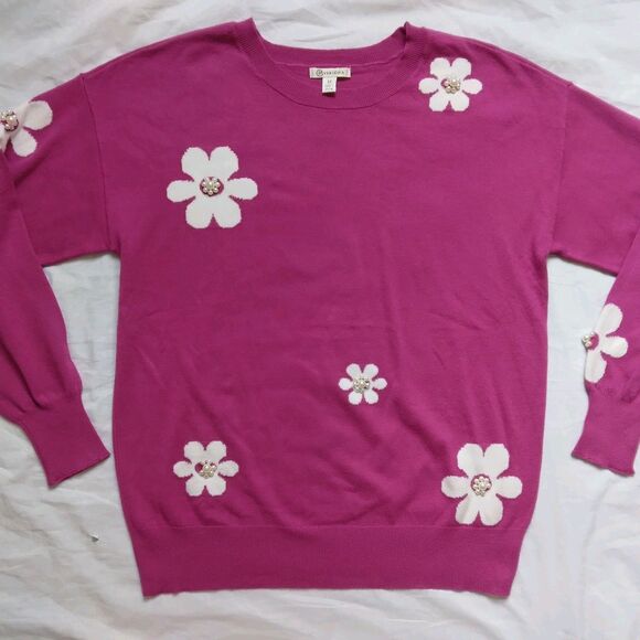 Versona Sweater Pink White Daisy Lightweight Barbiecore Feminine Womens Medium - Picture 2 of 10